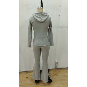 Conjunto de Dos Piezas de Blusa y Pantalón con Cierre Frontal y Mangas Largas para Mujer, 28789 - Gris - Product Image 5