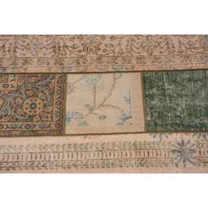 Alfombra Turca Vintage Ecológica de Lana con Detalles, 2.7x6.2 pies (83x190 cm), Diseño de Plantas y Árboles Verdes en Patchwork con Base de Látex - Product Image 5