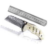 Pisau Lipat Saku Buatan Tangan Damascus Deal Baja Damascus Sheepsfoot 25mm DD-FK-741 Gagang Kayu Walnut OEM Berburu Outdoor
