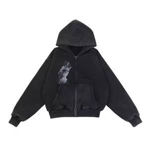 Sweat à capuche zippé en molleton polaire de coton vierge, séchage rapide, respirant, épais, essentiel pour l'hiver, non tissé - Product Image 2