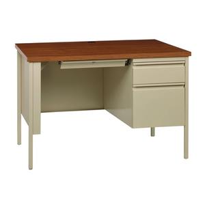 Alera 22199 Single Pedestal Steel <b>Desk</b> 45 In. X 24 In. X 29.5 In. <b>with</b> <b>Drawer</b>-Cherry/Putty 45 In. X 24 In. X 29.5 In. - Product Image 3