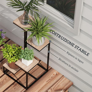 Outsunny, étagère à plantes en acier et bois à 4 niveaux, 40x40x75.5 cm, marron et noir - Product Image 5