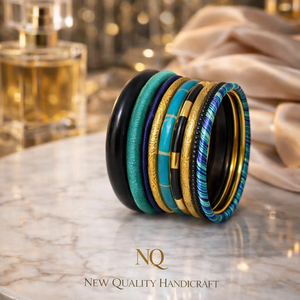 Elegant Designer Bangle Set – <b>Black</b> Resin Gold Plated <b>Bracelets</b> with Crystal Detail, Ladies Fashion Jewelry Bulk - Product Image 1