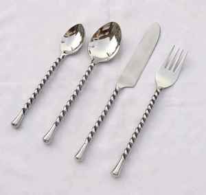 Ensemble de couverts modernes en acier inoxydable tendance, poli miroir, compatible lave-vaisselle, durable, cinq pièces, cuillère, fourchette, couverts de mariage - Product Image 2