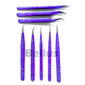 Đánh giá hàng đầu tím long lanh sợi tip Lash mở rộng Tweezer thiết lập tùy chỉnh in logo khối lượng Angled công cụ 45 60 75 90 độ <span class=keywords><strong>Pro</strong></span> Kit - Product Image 1
