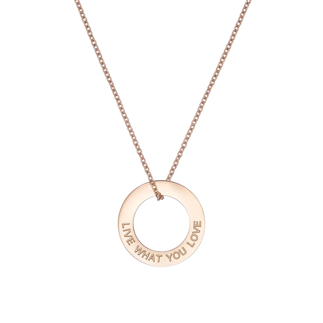 Statement Jewelry Rose Gold Silver Live What You Love Pendant Necklace Custom Round Circle Stainless Steel Necklace for Women