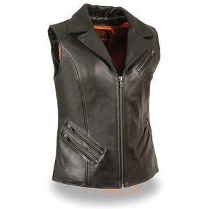 Chaleco de piel de vaca a la moda para mujer de talla grande, chaleco de moto sin mangas con decoración de piel, esencial para la temporada de invierno - Product Image 1