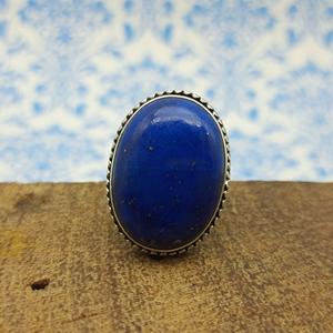 Bague bohème artisanale en argent Sterling 925 avec pierres précieuses, énorme lapis-lazuli naturel, fil torsadé, coupe ovale pour mariage - Product Image 3