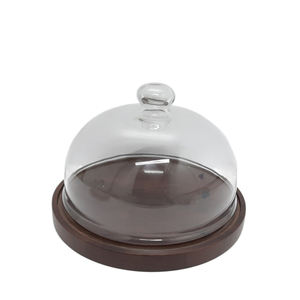 Hot Selling <b>Wooden</b> Cake Plate With Glass Dome Walnut and Smoke <b>Colour</b> for Kitchen & Table Top Decorative - Product Image 5