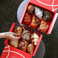 Boîte à hamburger rouge personnalisée écologique en gros, petite boîte à croissant, boîte à gâteau de boulangerie, boîte à brownie, emballage alimentaire en papier