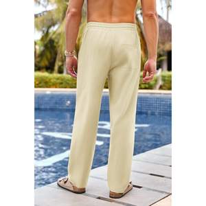 2025 <b>Men's</b> Cotton <b>Linen</b> Pants Elastic Waist Drawstring <b>Casual</b> Straight-Legged Loose Beach Yoga <b>Trouser</b> XL Size - Product Image 2