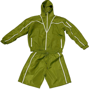 High Street imperméable en nylon veste short ensemble coupe-vent survêtement ensemble court veste d'été joggeurs short à capuche léger - Product Image 4