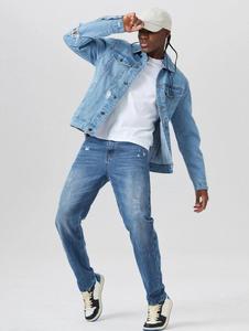 Vestes en jean personnalisées déchirées 100% coton personnalisées vente en gros veste en jean pour hommes à la mode de créateur lavage léger - Product Image 5