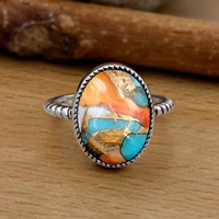 Oyster cobre turquesa piedra preciosa anillo hecho a mano 925 anillo de plata declaración Oyster cobre turquesa boda aniversario joyería