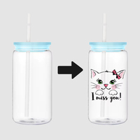 Vaso de Plástico Transparente de 16oz con Tapa y Pajita, Diseño Único Personalizable, Vaso para Envolver DIY, Venta al por Mayor