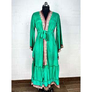 Recycled Vintage Silk Sari <b>Robe</b> Boho Floral Print Dressing Gown <b>Beach</b> Coverup or Bridesmaid Anniversary Gift - Product Image 1