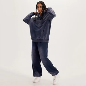 Wholesale Custom Oversized Hoodie Tracksuit <b>Set</b> Unisex Vintage Washed Two Piece Outfit Regular Fit Breathable Printed Sweatpants - Product Image 6