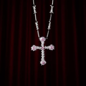 Moissanite VVS Round Cut Diamond Hip-hop Style Iced Out <b>Cross</b> <b>Pendant</b> Necklace Hip Hop Jewelry 925 <b>Sterling</b> <b>Silver</b> - Product Image 2