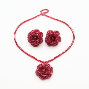 Crimson Rose <b>Beaded</b> Fine Jewelry <b>Set</b> Emerald Cut with Zircon Crystal Diamond for Weddings and Parties - Product Image 3