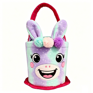 Sac panier en peluche personnalisé Lapin Pastel, sac fourre-tout de Pâques pour enfants, sac à main en peluche Lapin imprimé étoiles, sac à bonbons mignon pour filles - Product Image 3