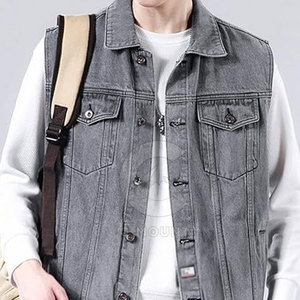 Personalizado Nuevo Diseño Hombres Jeans Chaleco Color Sólido Hombres Jeans Chaleco Streetwear Transpirable Hombres Jeans Chaleco - Product Image 3