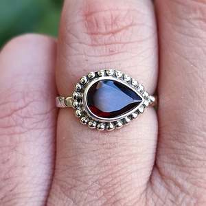 Handmade 925 Sterling <b>Silver</b> January Birthstone <b>Ring</b> Natural <b>Garnet</b> Gemstone in Cute Pear Shape for Women Gift - Product Image 5
