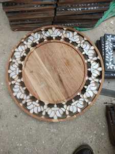 Bandeja con incrustaciones de fregona de madera de Acacia de estilo árabe hecha a mano, bandeja para servir postres de madreperla para sala de estar, regalo de Ramadán Eid India - Product Image 3