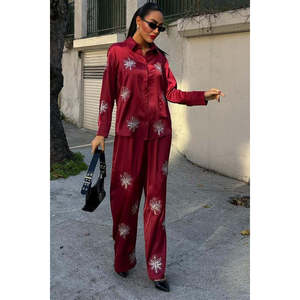 Ensemble deux pièces pour femmes en satin floral pailleté scintillant 10044 - Product Image 5