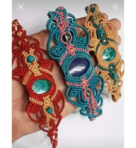 Bracelet de cheville en macramé réglable de style vintage élégant, bijoux de forme marquise et ronde, bracelet de cheville ovale en améthyste et turquoise rond - Product Image 3