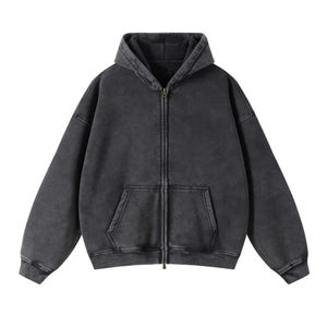 Custom Men's Heavyweight Thermal Zipper up Oversized 100% Cotton French Terry Casual Drop Shoulder Hoodies for Men - Product Image 4