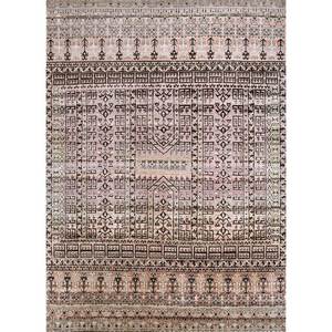 พรมวิสกายาสีเบจและสีน้ำตาล ทำด้วยมือจากขนแกะอัฟกัน ลายเรขาคณิต สำหรับห้องนั่งเล่น ขนาด 9x12 ฟุต รุ่น Enm-8009 - Product Image 1