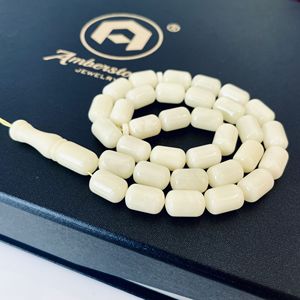 Misbaha en ambre blanc de la Baltique, petites perles en forme de baril, perles de prière islamiques naturelles - Product Image 3