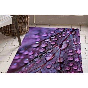 Tapis imprimé feuilles violettes et gouttes d'eau : Tapis moderne antidérapant, tapis doux non tissé - Product Image 4