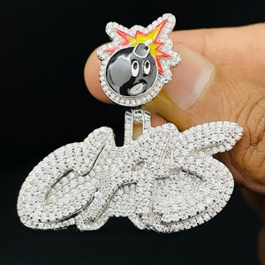 Colgante de diamante chapado en oro de plata de ley de dibujos animados, joyería fina de estilo religioso Hip Hop completamente helado para hombres y mujeres - Product Image 4