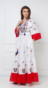 Robes coréennes brodées à fleurs pour femmes, robe bohème à manches trois-quarts - Product Image 4