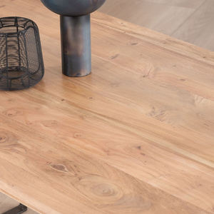 Table à manger rectangulaire avec un design aérien en bois d'acacia massif, base en métal noir, design écologique pour la maison, le bureau, le restaurant - Product Image 6