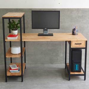 Rubber Wood <b>Computer</b> <b>Desk</b> with Integrated Shelves and Drawers Iron Frame for Home Office-COD68049 - Product Image 3