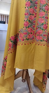 yellow Kashmiri <b>Shawl</b> in <b>Wool</b> with Classic Embroidery for Bridal Wear and Winter Ethnic Fashion - Product Image 4