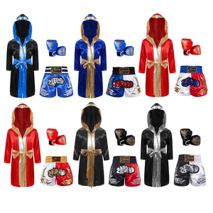 Costume de cosplay de boxeur pour garçons et filles, thème Halloween, carnaval, robe de boxe, cape à capuche en satin à manches longues avec ceinture et gants - Product Image 3
