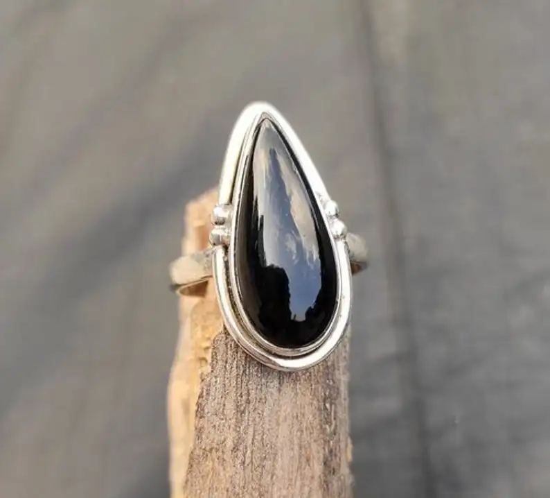 Black Onyx Gemstone 925 Sterling Silver Plated Handmade Fidget Classic Worry Dainty Ring All sizes T80