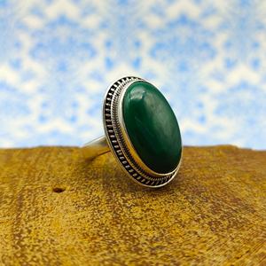 Trendy Bohemian 925 Silver Artisan <b>Crafted</b> <b>Ring</b> with Natural Malachite Bezel Setting Inlay Party Wedding Gift - Product Image 3