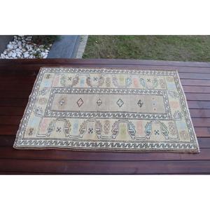 Petit tapis vintage 3x4,6 pieds, tapis turc en laine camouflage brun et blanc - Product Image 3