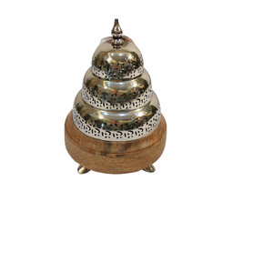 Quemador Bakhoor de acero inoxidable Quemador de incienso de diseño clásico con base de madera para uso de fragancia aromática en la sala de estar del hogar - Product Image 1