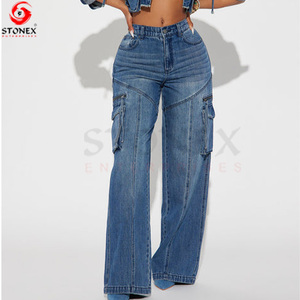 แจ็คเก็ตเดนิมผ้าฝ้ายคุณภาพสูงทรงครอป + ชุดแจ็คเก็ตยีนส์สไตล์คาร์โก้สำหรับวัยรุ่นและผู้หญิง ระบายอากาศได้ดี สตรีทแวร์เดนิมสองชิ้น - Product Image 5