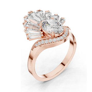 Bague en forme d'éventail pour femme avec diamant de laboratoire et moissanite 3.145 CT, clarté VVS-VS EF, or 18 carats, 14 carats, 10 carats et argent 925, rose - Product Image 4