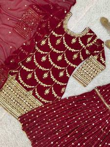 Conjunto de Salwar Kameez Sharara con Camisa de Manga Larga, Elegante y de Fiesta, para Bodas, Diwali, Invierno y Verano 2025, Corte Regular, Estilo Indio - Product Image 4