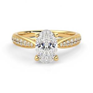 แหวนเพชรโมอิสซาไนต์ทรงรี ทอง 18K แบบฝังเพชร - Product Image 1
