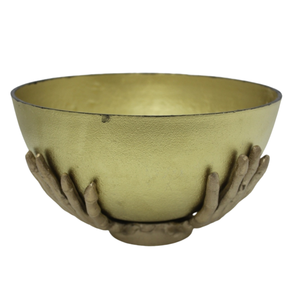 Cuenco redondo de aluminio decorativo para mesa con soporte, diseño único, Color Latón para Decoración del hogar, personalizado a granel - Product Image 1