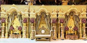 Grand Traditional Indian Wedding Stage <b>Decor</b> With Elephants <b>Mehndi</b> Stage Panels Walima Stage Backdrop Customized Golden Setup UK - Product Image 3