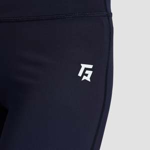 Leggings con borde de cinta azul marino, tela de punto, ropa deportiva - Product Image 5